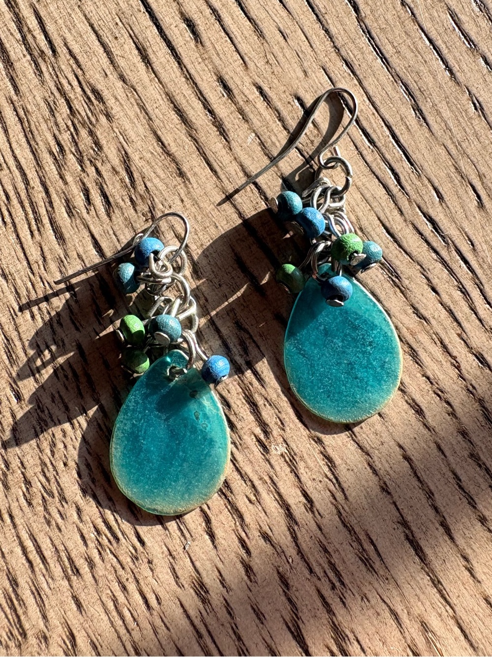 Turquoise Teardrop Dangle Earrings with Blue-Green Beads